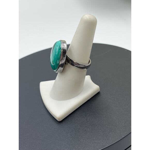 Signed Sterling silver Malachite Heart  Chakra Love Cabochon Bypass Ring 8-8.5 - Picture 4 of 11